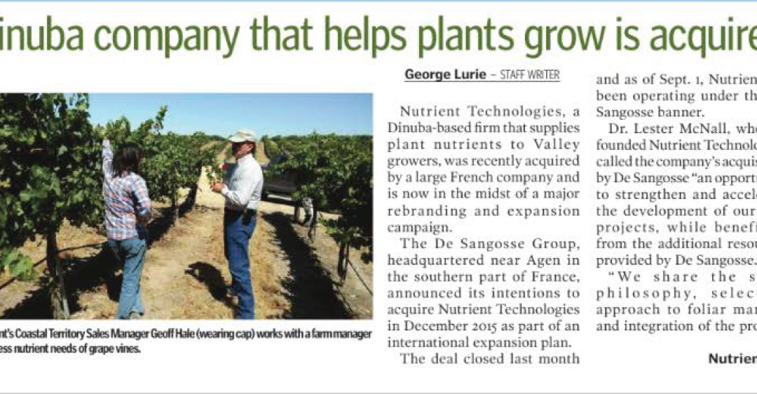The Business Journal "Dinuba Company Nutrient Technologies growing