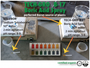 Tech-Gro B-17 Boric Acid Spray versus Solubor pH neutral safe cheap easy ag